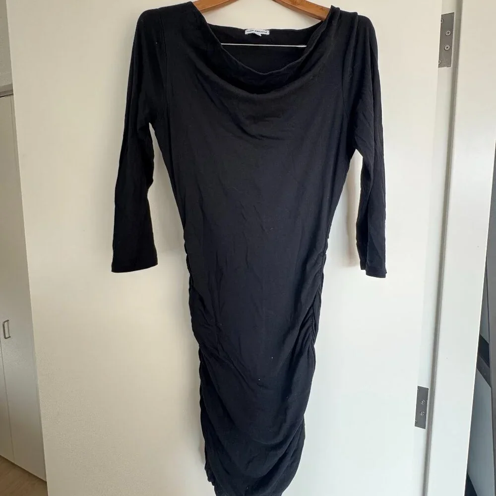 James Perse Ruched Jersey Midi Dress – Black – Women’s 3/L - Picture 1 of 2